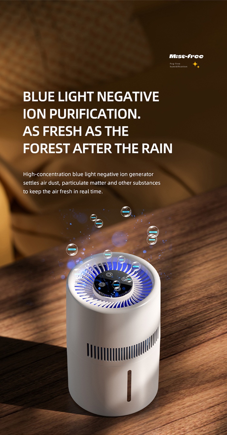 3L Fogless Humidifier & Cool Mist Air Purifier, Whole-Room Humidification, Antibacterial Filter, Quiet Operation, Easy Top-Fill Design for Home