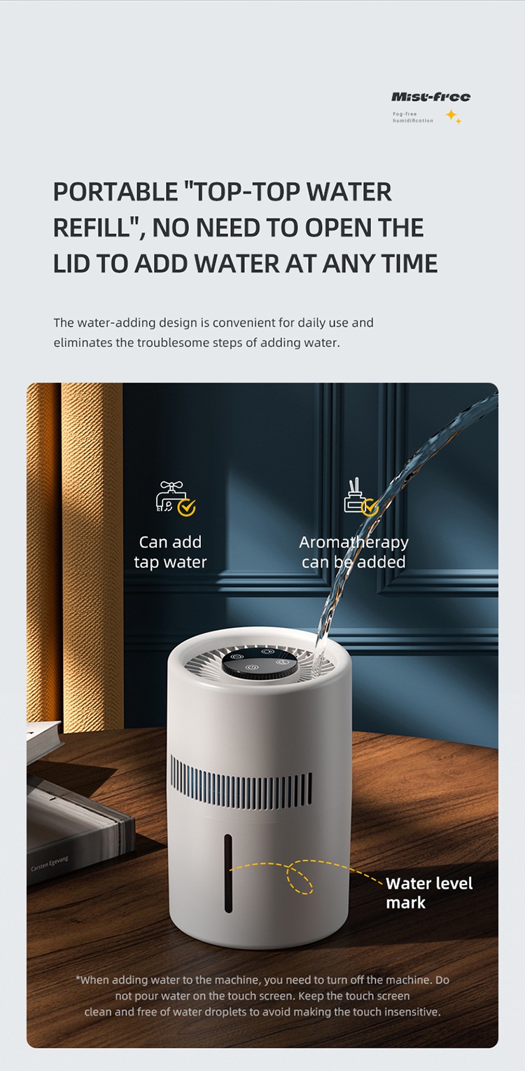 3L Fogless Humidifier & Cool Mist Air Purifier, Whole-Room Humidification, Antibacterial Filter, Quiet Operation, Easy Top-Fill Design for Home