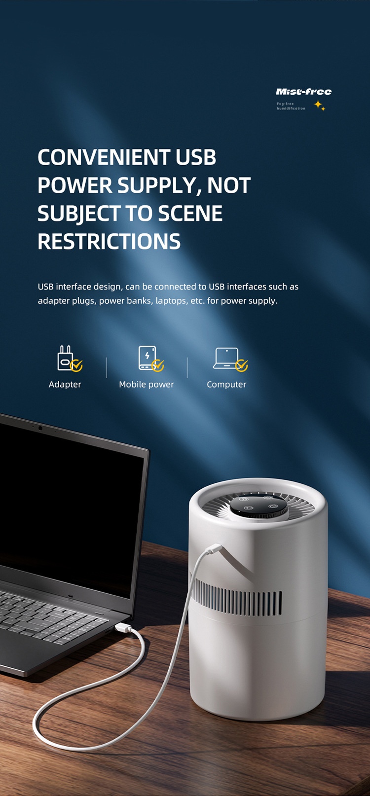 3L Fogless Humidifier & Cool Mist Air Purifier, Whole-Room Humidification, Antibacterial Filter, Quiet Operation, Easy Top-Fill Design for Home