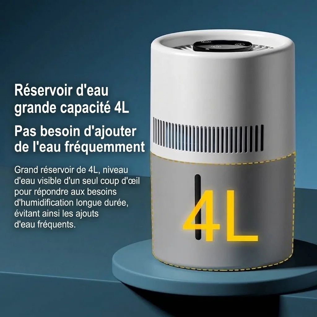 Humidificateur sans buée 3L et purificateur d'air à brume fraîche, humidification de toute la pièce, filtre antibactérien, fonctionnement silencieux, remplissage facile par le haut pour la maison