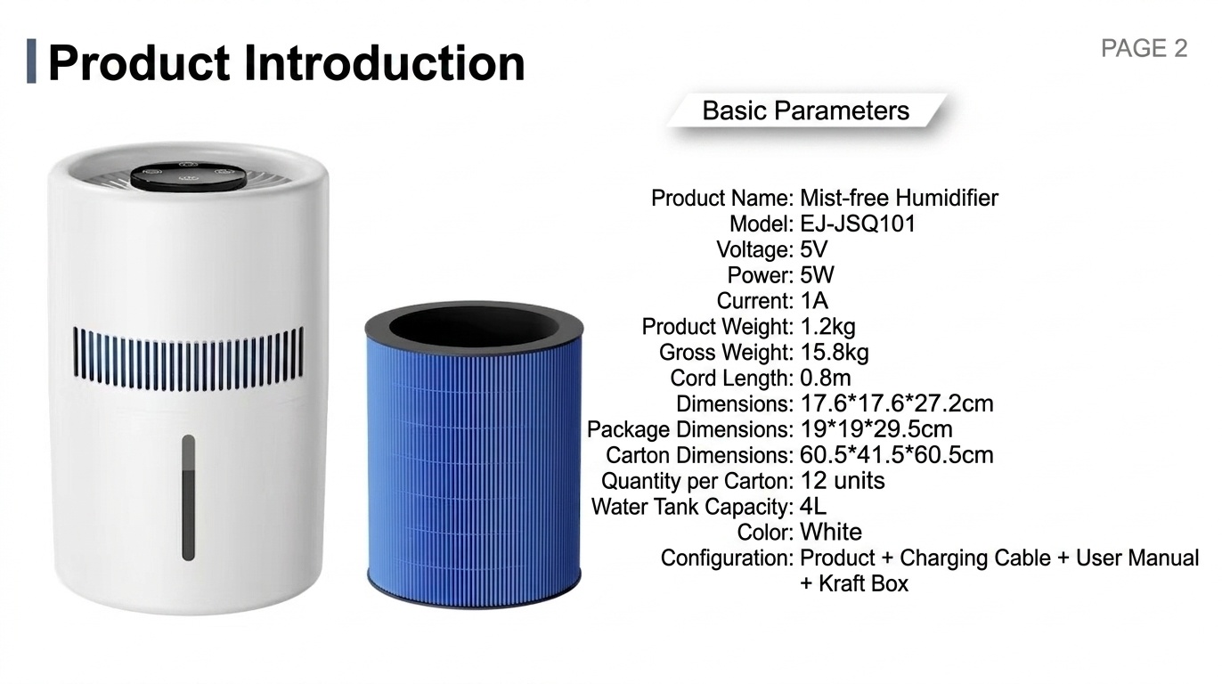 3L Fogless Humidifier & Cool Mist Air Purifier, Whole-Room Humidification, Antibacterial Filter, Quiet Operation, Easy Top-Fill Design for Home