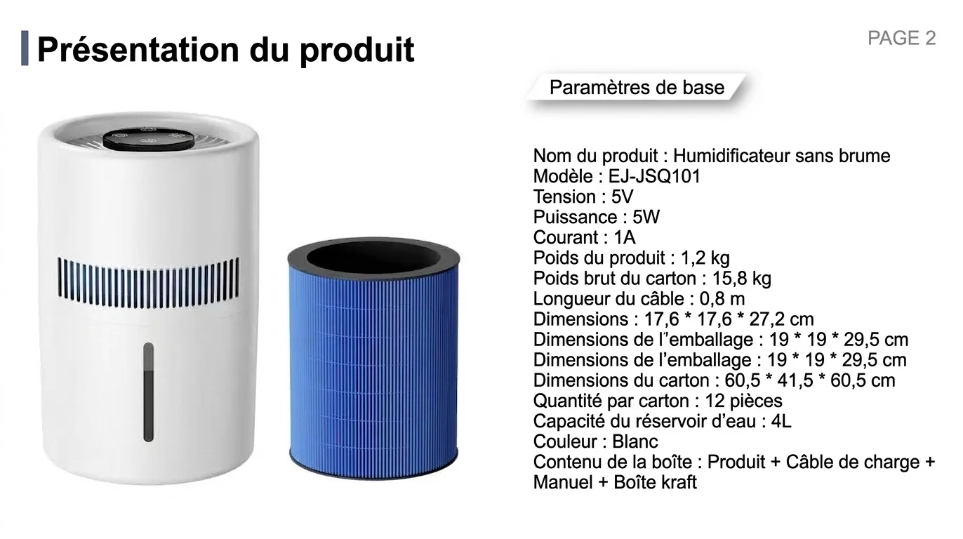 Humidificateur sans buée 3L et purificateur d'air à brume fraîche, humidification de toute la pièce, filtre antibactérien, fonctionnement silencieux, remplissage facile par le haut pour la maison