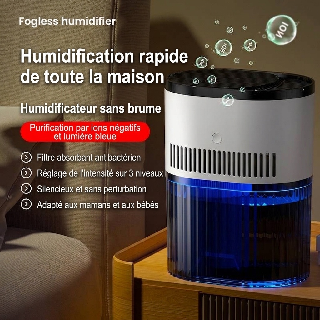 Humidificateur portable à double brume de 1,8 L, fonctionnement silencieux, 20 heures d'humidification continue, veilleuse apaisante, humidificateur à brume aromatique rechargeable par USB pour la maison et le bureau