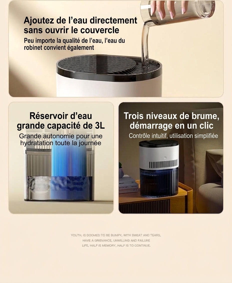 Humidificateur portable à double brume de 1,8 L, fonctionnement silencieux, 20 heures d'humidification continue, veilleuse apaisante, humidificateur à brume aromatique rechargeable par USB pour la maison et le bureau