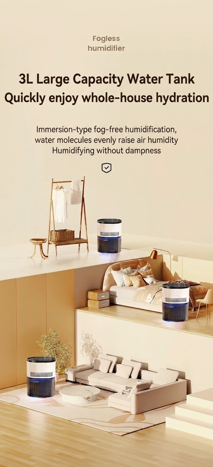 1.8L Portable Dual-Mist Humidifier, Silent Operation, 20-Hour Continuous Moisture, Soothing Night Light, USB Rechargeable Aroma Mist Humidifier for Home & Office