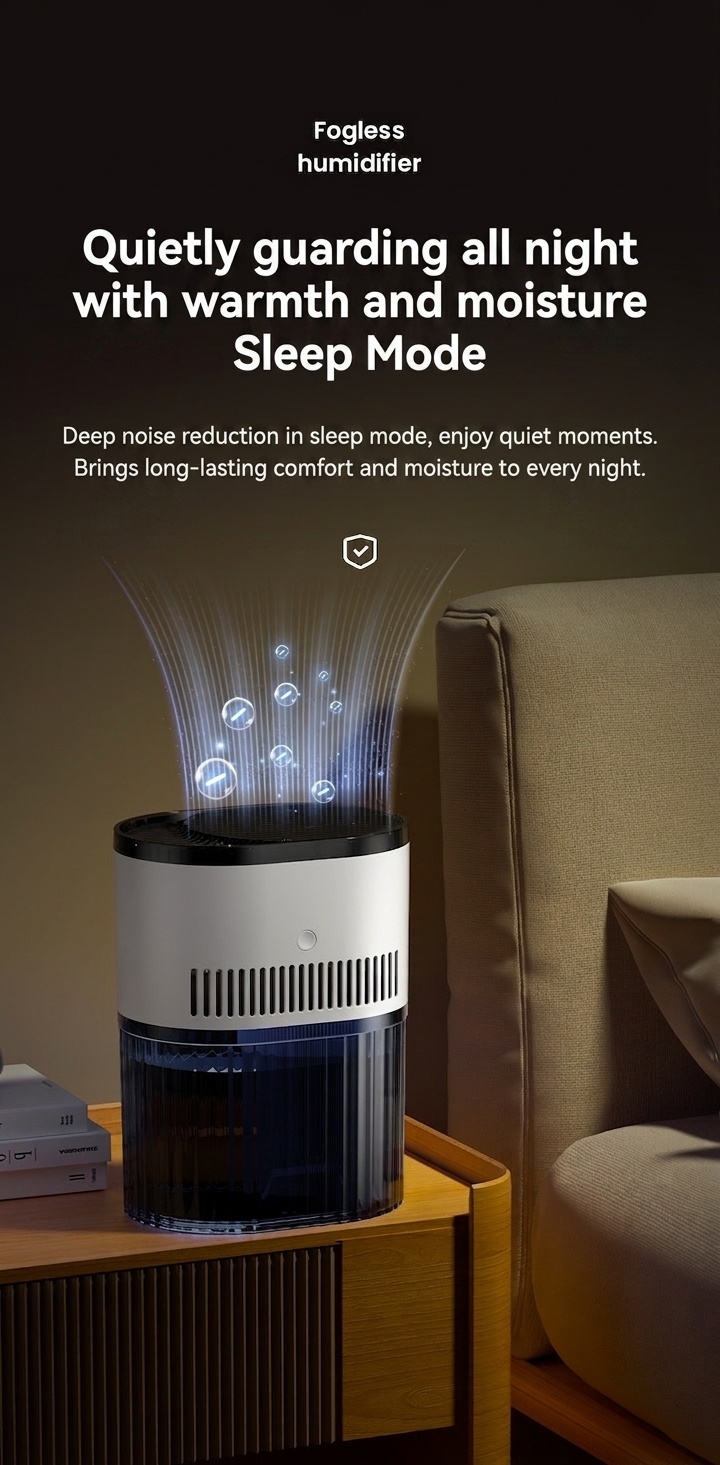 1.8L Portable Dual-Mist Humidifier, Silent Operation, 20-Hour Continuous Moisture, Soothing Night Light, USB Rechargeable Aroma Mist Humidifier for Home & Office