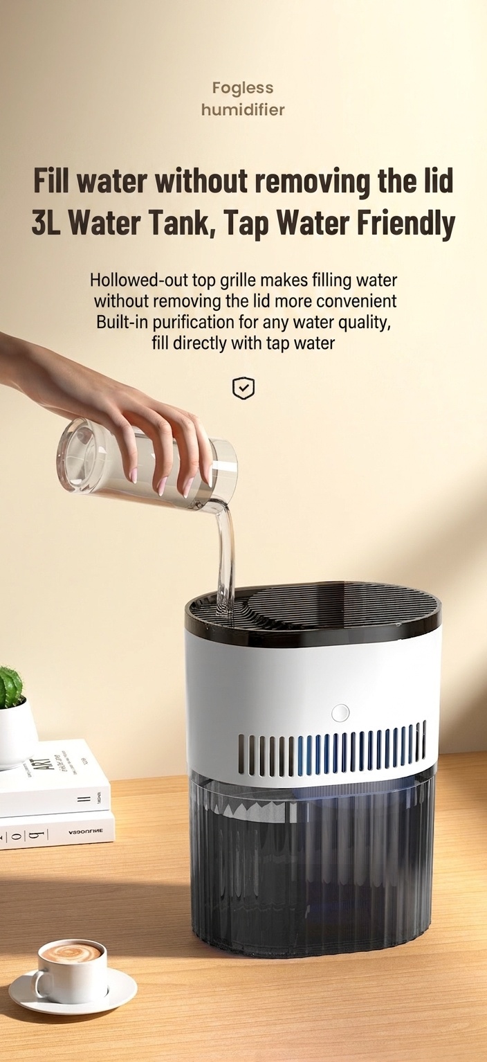 1.8L Portable Dual-Mist Humidifier, Silent Operation, 20-Hour Continuous Moisture, Soothing Night Light, USB Rechargeable Aroma Mist Humidifier for Home & Office