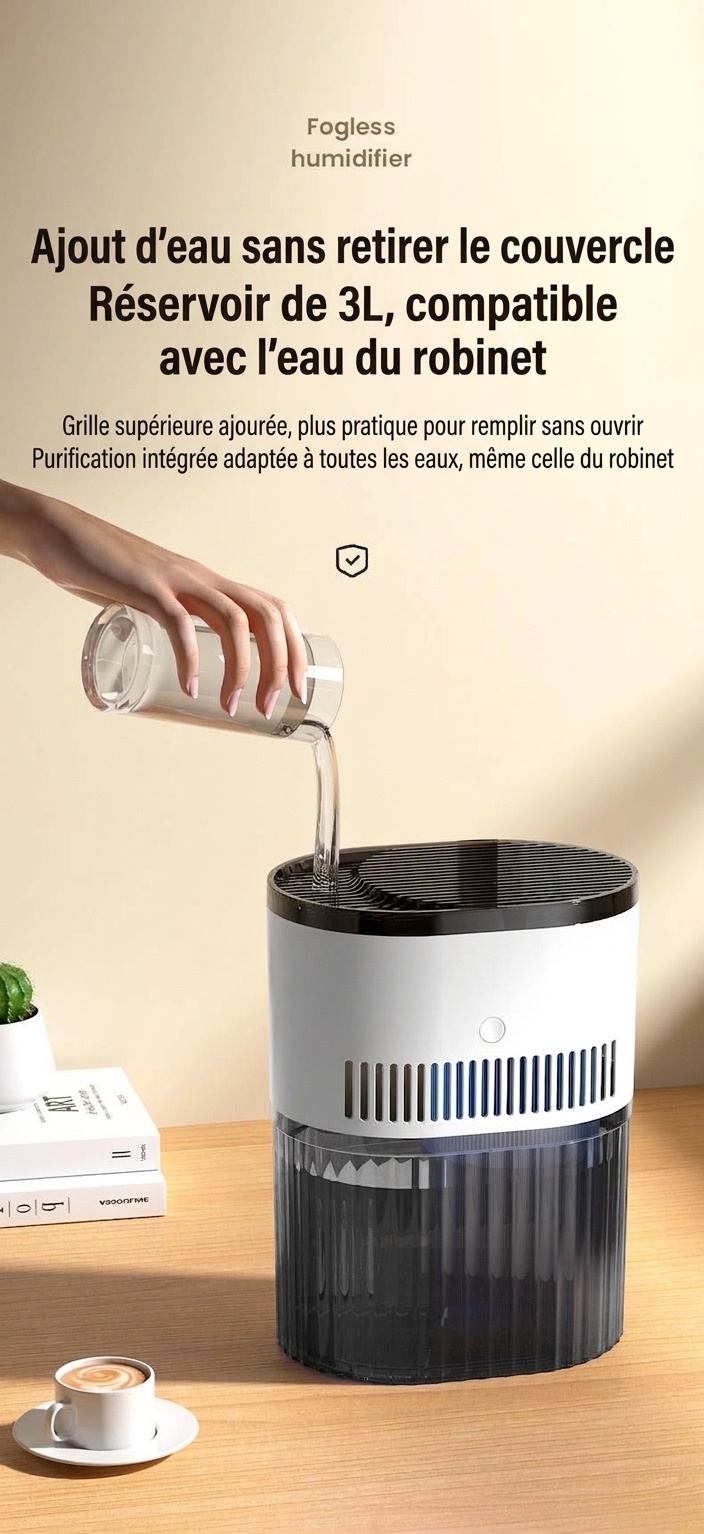 Humidificateur portable à double brume de 1,8 L, fonctionnement silencieux, 20 heures d'humidification continue, veilleuse apaisante, humidificateur à brume aromatique rechargeable par USB pour la maison et le bureau