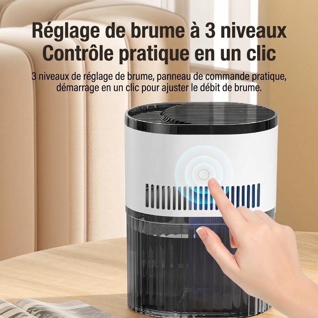 Humidificateur portable à double brume de 1,8 L, fonctionnement silencieux, 20 heures d'humidification continue, veilleuse apaisante, humidificateur à brume aromatique rechargeable par USB pour la maison et le bureau