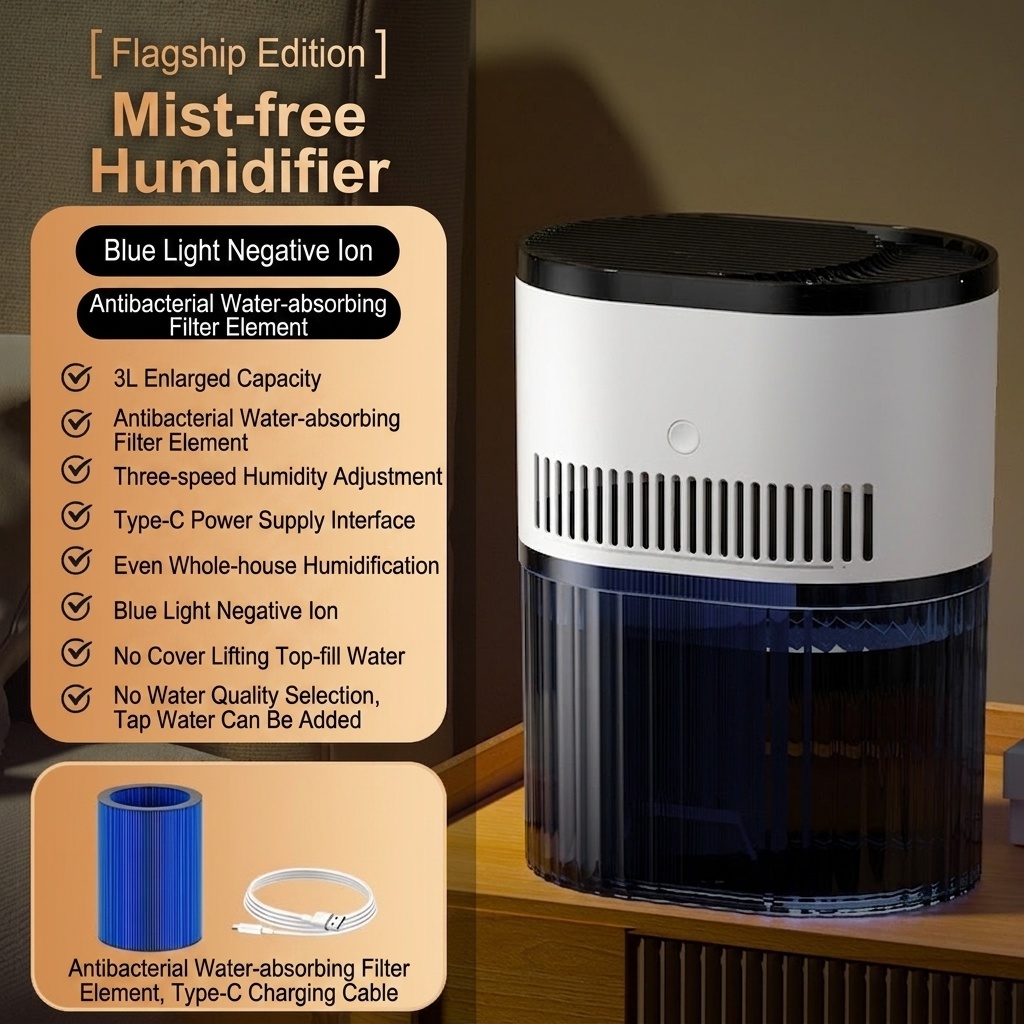 1.8L Portable Dual-Mist Humidifier, Silent Operation, 20-Hour Continuous Moisture, Soothing Night Light, USB Rechargeable Aroma Mist Humidifier for Home & Office