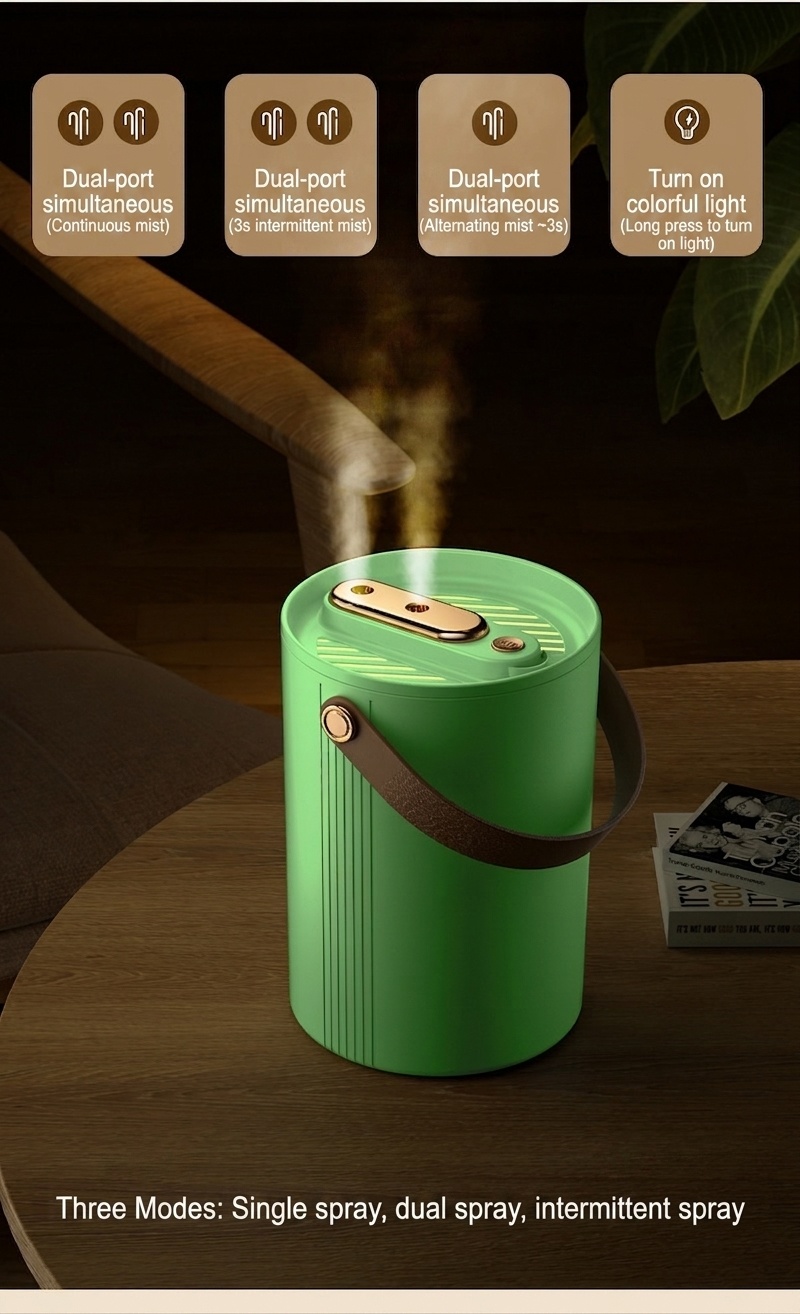 1.8L Portable Dual-Mist Humidifier, Silent Operation, 20-Hour Continuous Moisture, Soothing Night Light, USB Rechargeable Cool Mist Humidifier for Home & Office