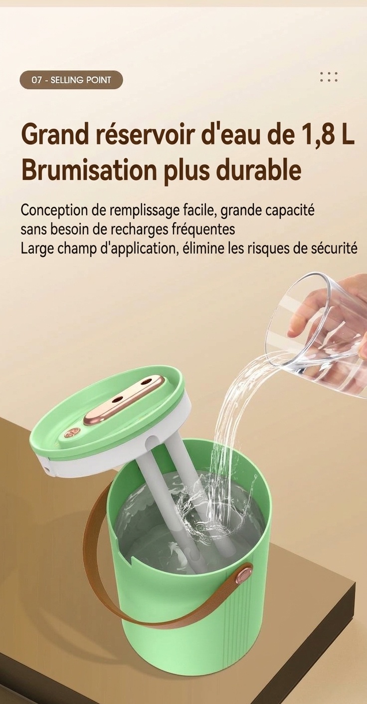 Humidificateur portable à double brume de 1,8 L, fonctionnement silencieux, 20 heures d'humidification continue, veilleuse apaisante, humidificateur à brume fraîche rechargeable par USB pour la maison et le bureau