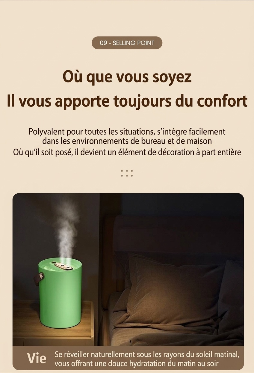 Humidificateur portable à double brume de 1,8 L, fonctionnement silencieux, 20 heures d'humidification continue, veilleuse apaisante, humidificateur à brume fraîche rechargeable par USB pour la maison et le bureau