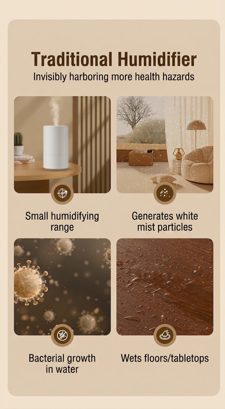 1.8L Portable Dual-Mist Humidifier, Silent Operation, 20-Hour Continuous Moisture, Soothing Night Light, USB Rechargeable Cool Mist Humidifier for Home & Office