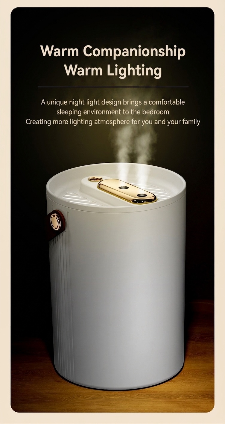 1.8L Portable Dual-Mist Humidifier, Silent Operation, 20-Hour Continuous Moisture, Soothing Night Light, USB Rechargeable Cool Mist Humidifier for Home & Office