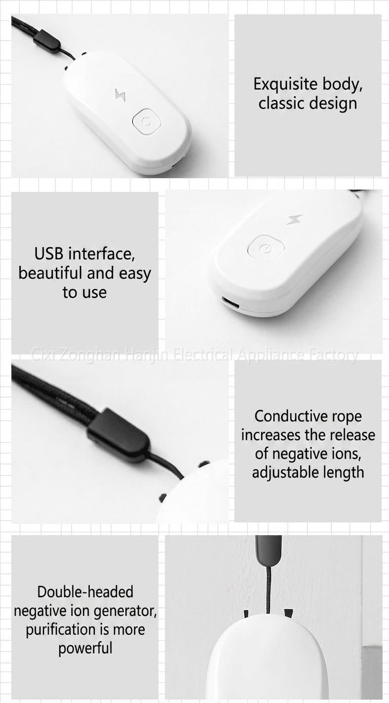Portable Negative Ion Air Purifier Necklace, Personal Wearable Air Freshener, 50M+ Ions, 24-Hour Battery, Removes PM2.5, Smoke, Allergens, Lightweight ABS