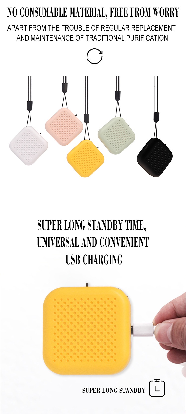 Wearable Mini Air Purifier, Portable Anion Air Cleaner Necklace, USB Rechargeable, 29g Lightweight, Silent Operation, Removes PM2.5, Pollen, Smoke for Travel