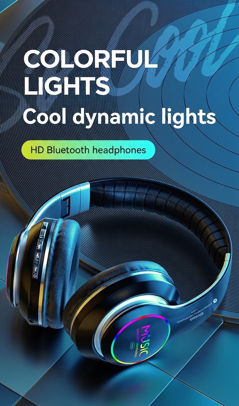 Wireless Bluetooth 5.0 Headphones with RGB Light & Mic