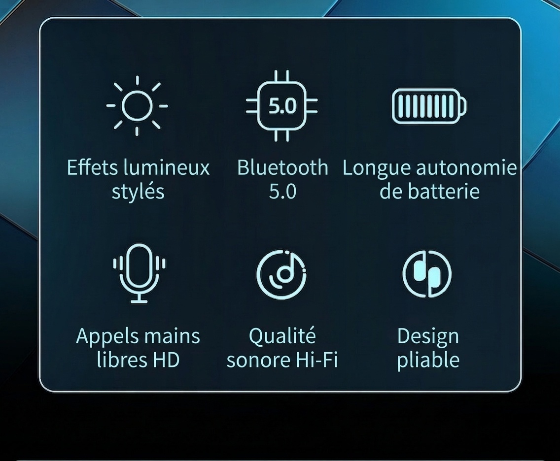 Casque sans fil Bluetooth 5.0 avec éclairage RGB et micro