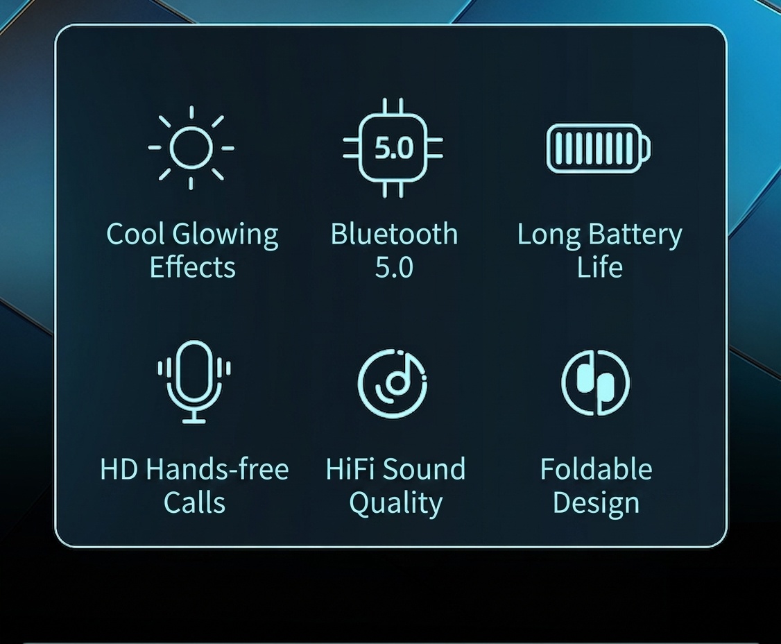Wireless Bluetooth 5.0 Headphones with RGB Light & Mic