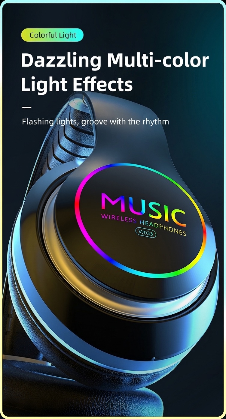 Wireless Bluetooth 5.0 Headphones with RGB Light & Mic