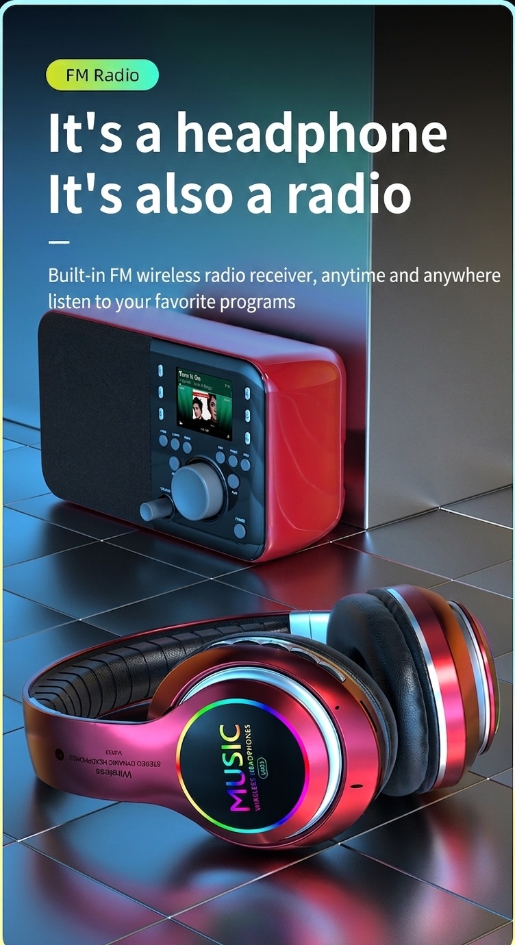 Wireless Bluetooth 5.0 Headphones with RGB Light & Mic