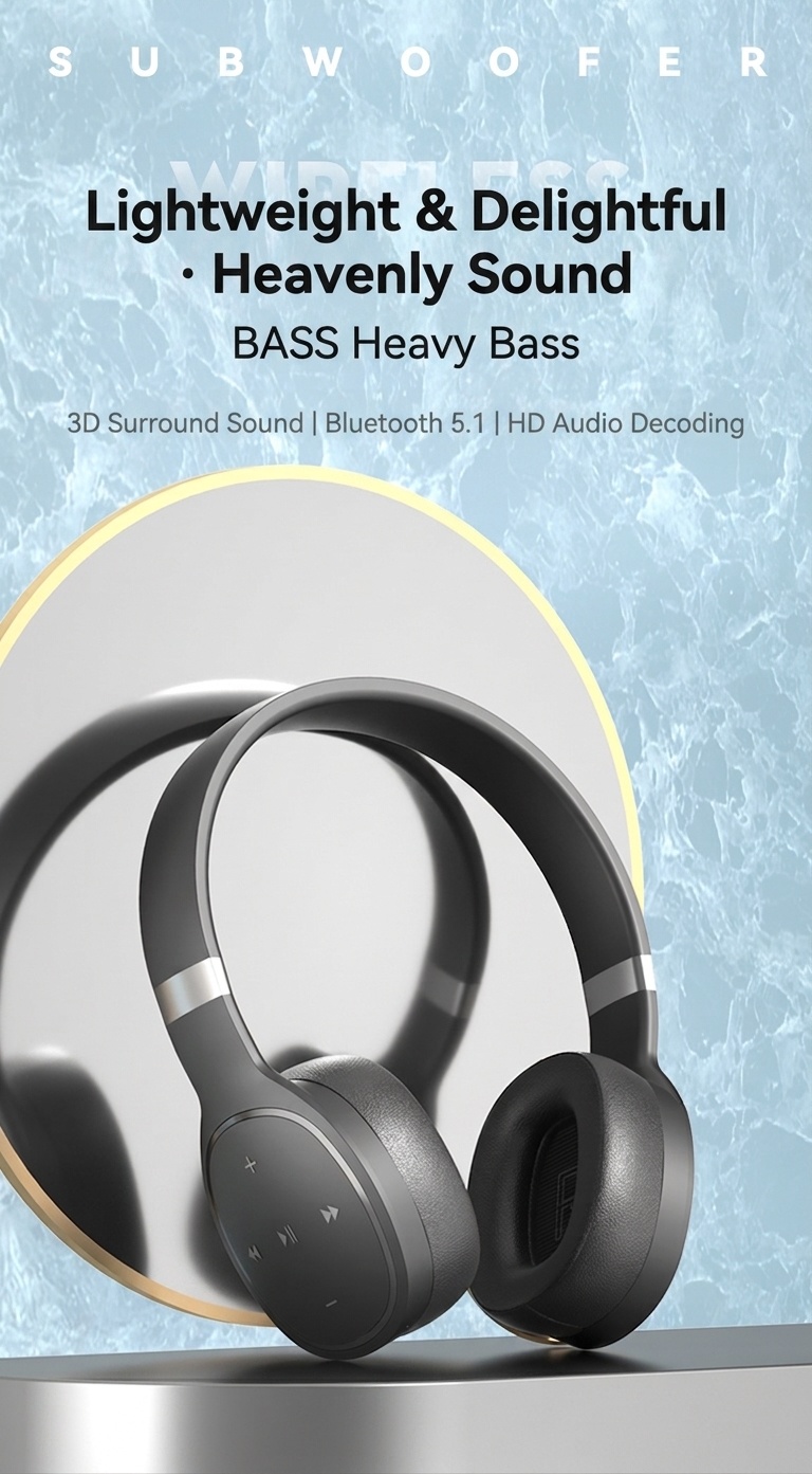Wireless Bluetooth 5.1 Over-Ear Headphones with Deep Bass