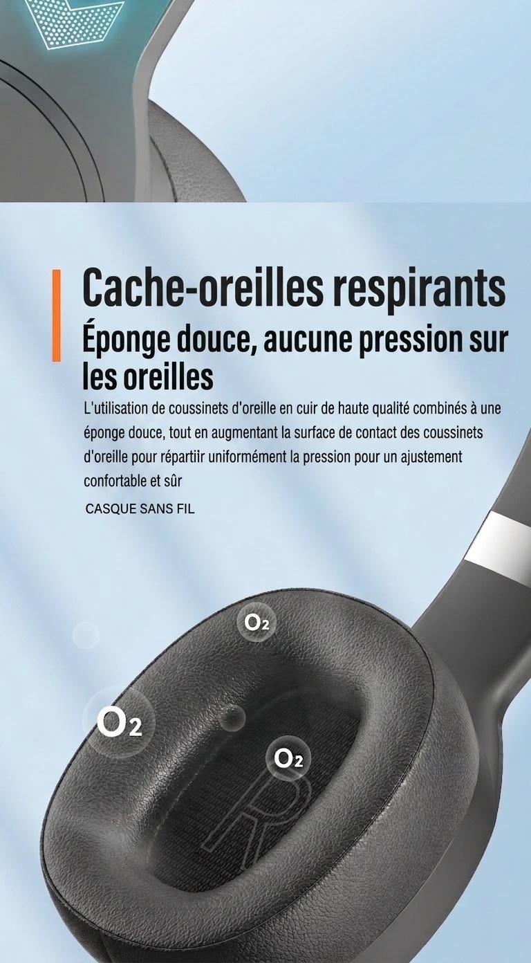 Casque audio sans fil Bluetooth 5.1 supra-auriculaire avec basses profondes