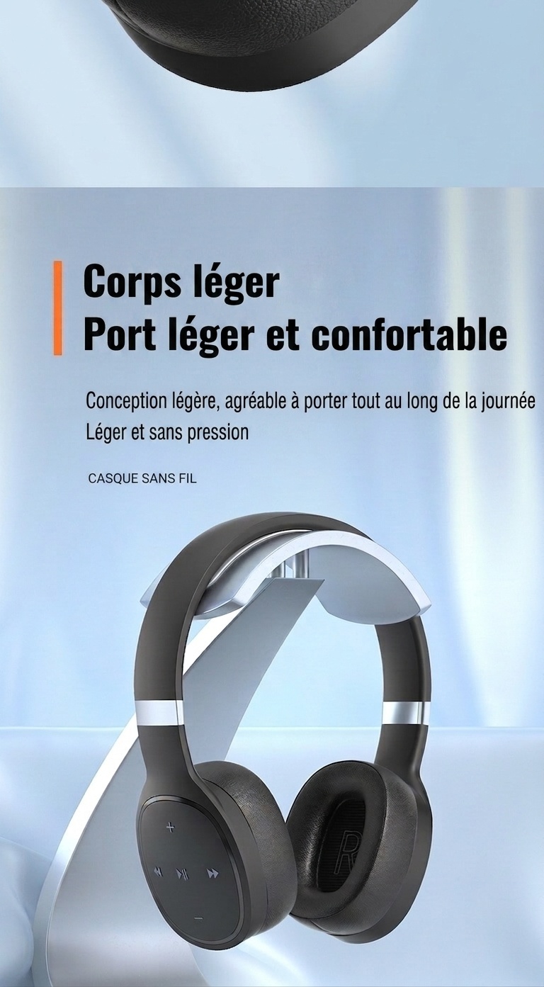 Casque audio sans fil Bluetooth 5.1 supra-auriculaire avec basses profondes