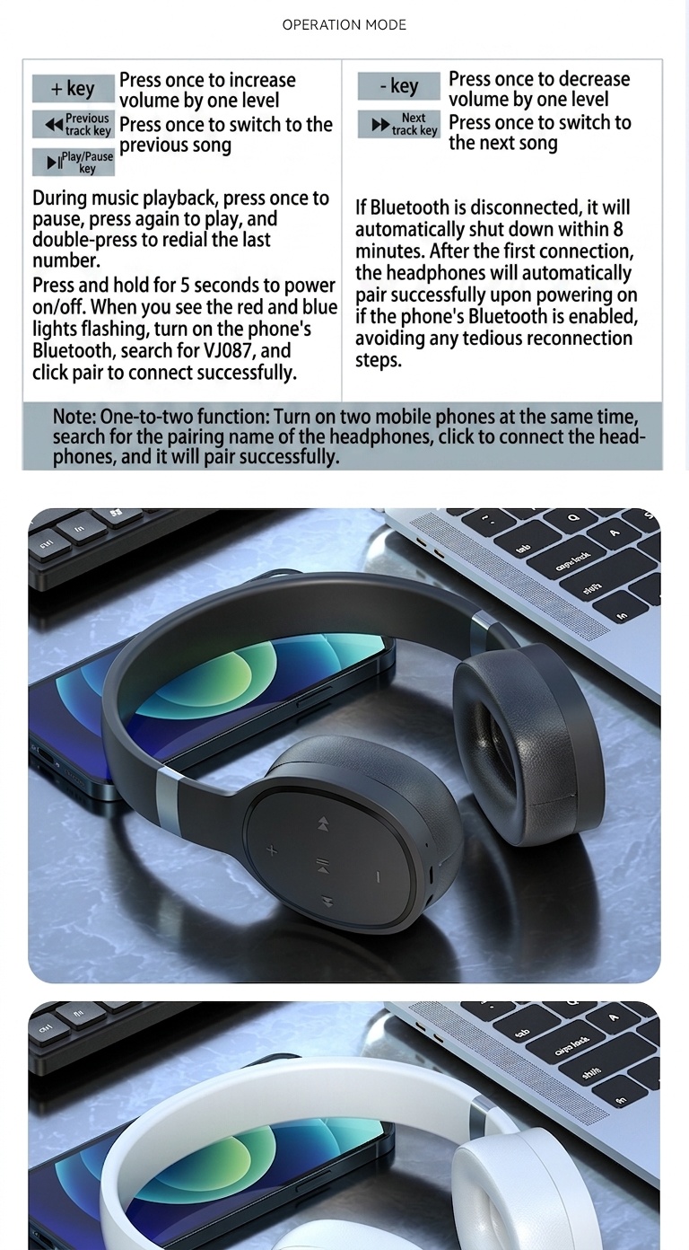 Wireless Bluetooth 5.1 Over-Ear Headphones with Deep Bass