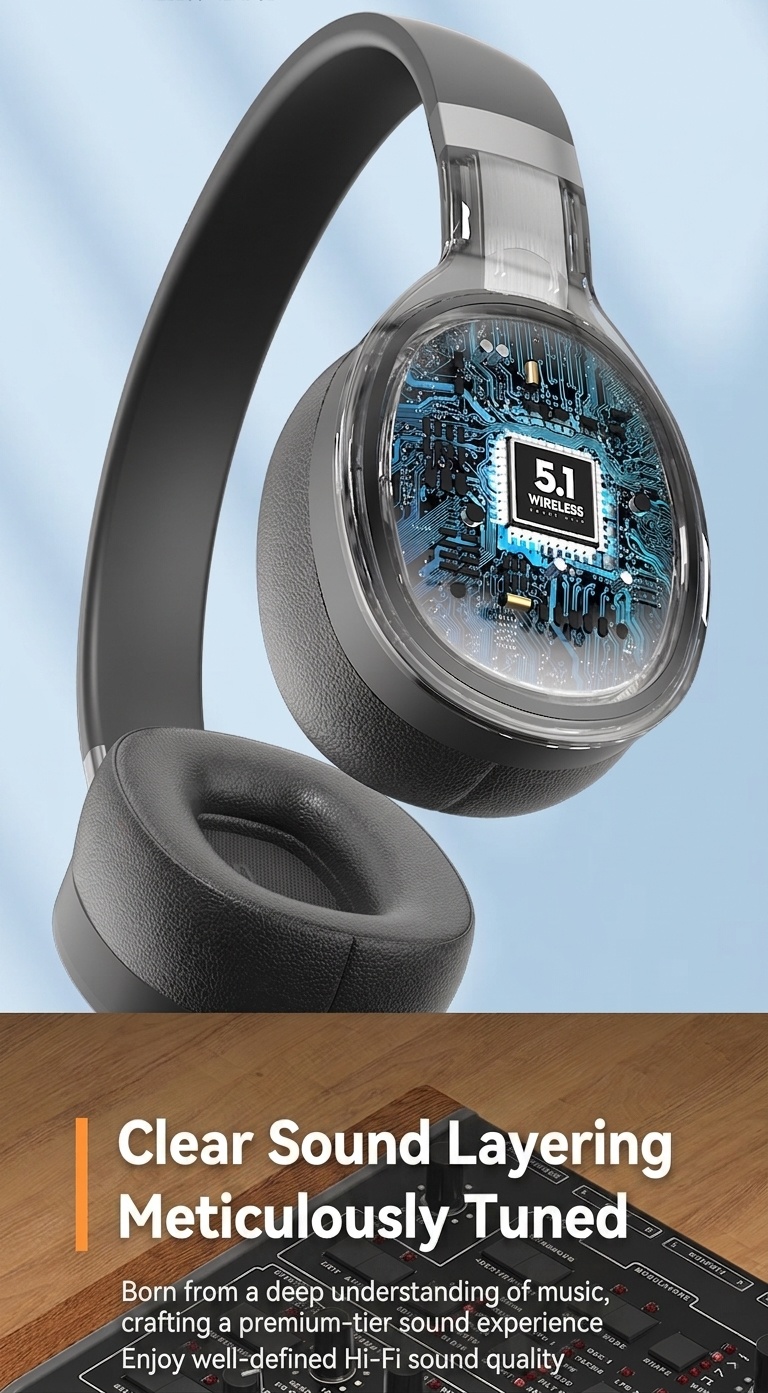 Wireless Bluetooth 5.1 Over-Ear Headphones with Deep Bass
