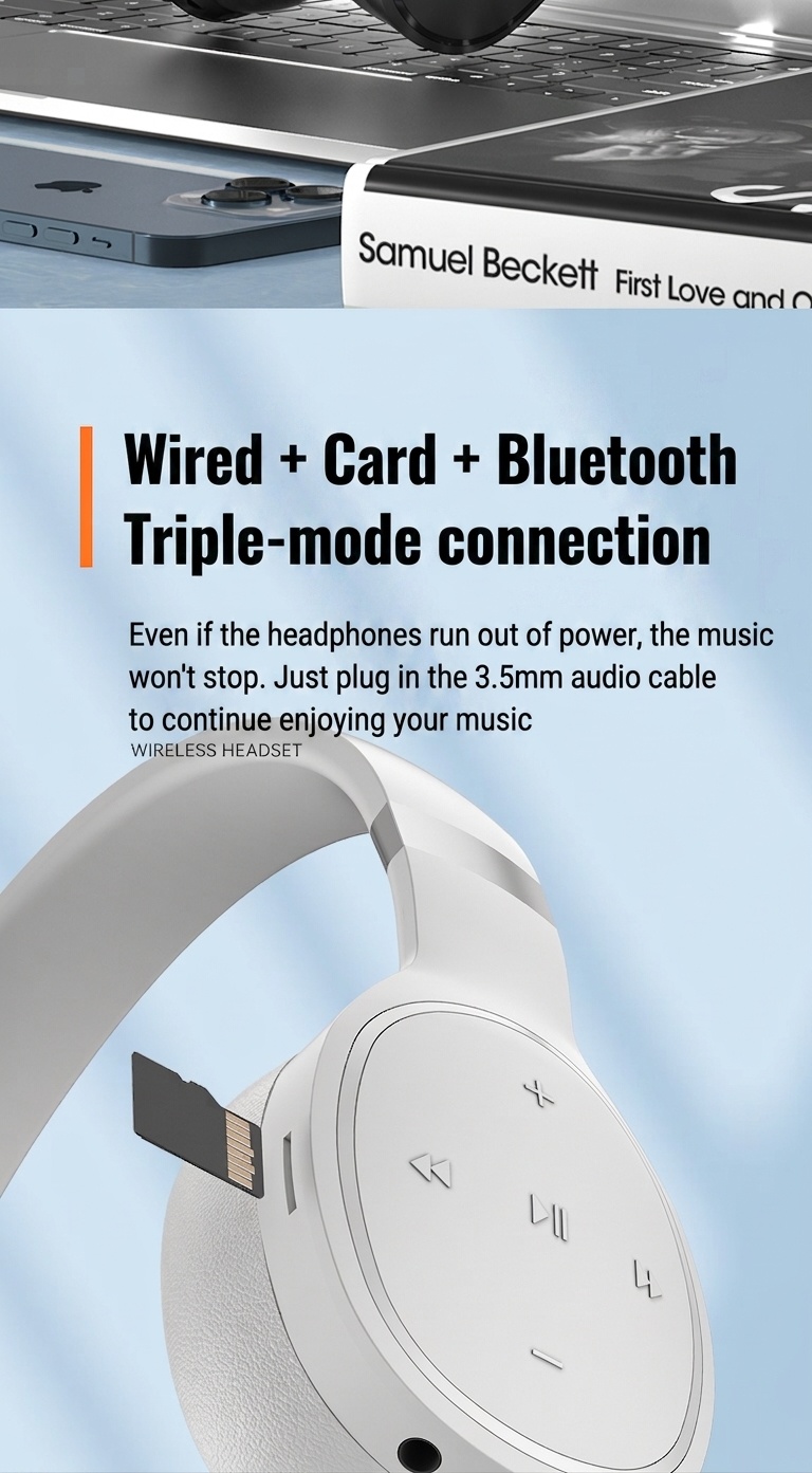Wireless Bluetooth 5.1 Over-Ear Headphones with Deep Bass