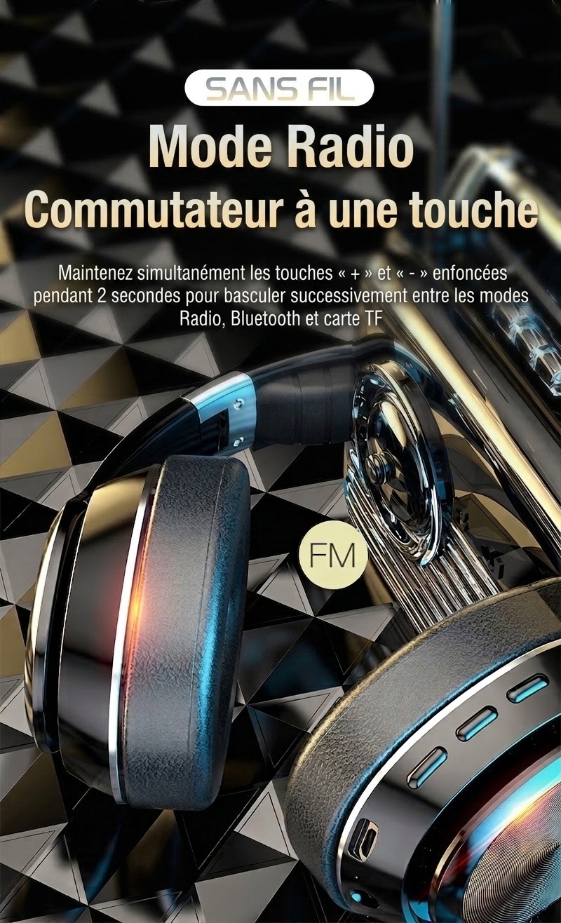 Casque Bluetooth sans fil avec son surround 8D