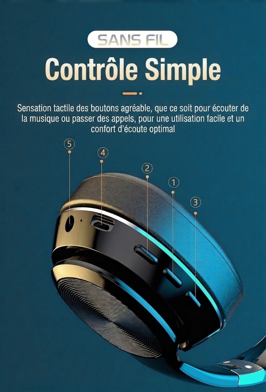 Casque Bluetooth sans fil avec son surround 8D