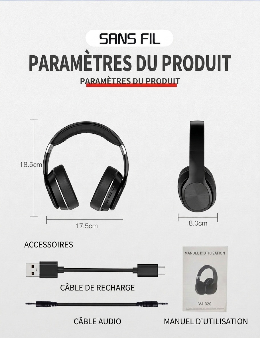 Casque Bluetooth sans fil avec son surround 8D