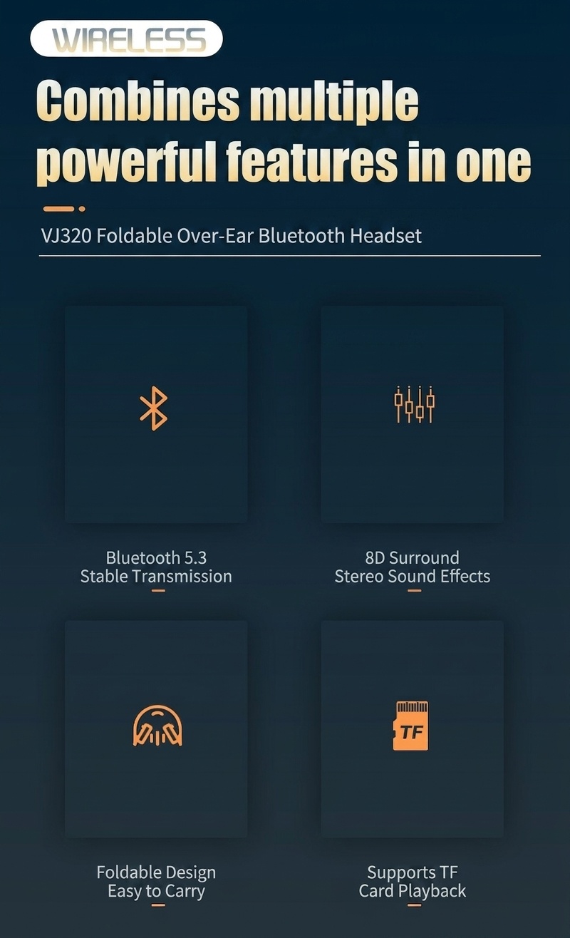 Wireless Bluetooth Headphones with 8D Surround Sound