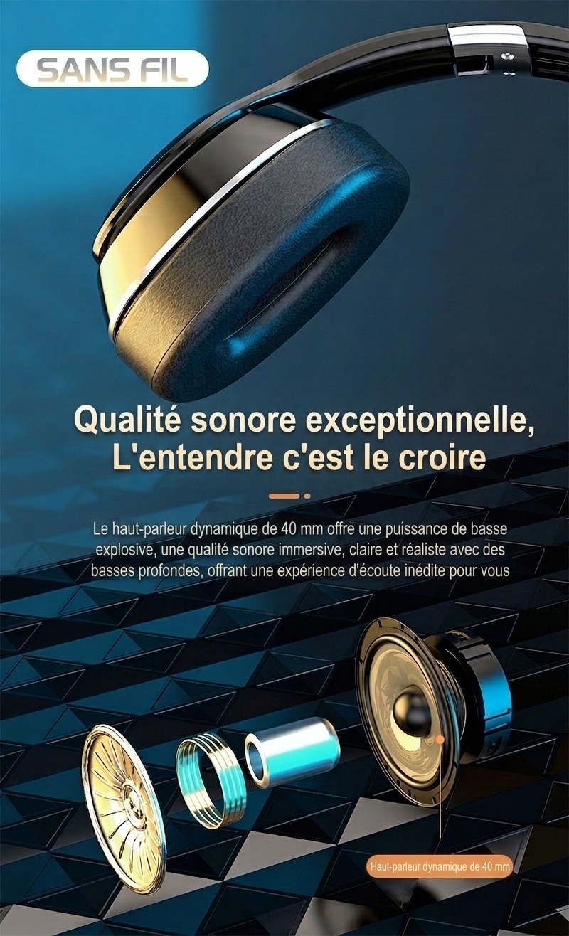 Casque Bluetooth sans fil avec son surround 8D