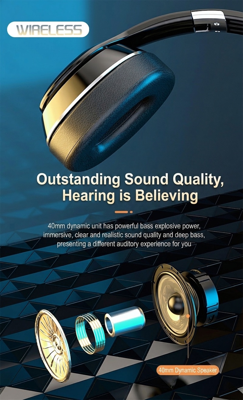 Wireless Bluetooth Headphones with 8D Surround Sound