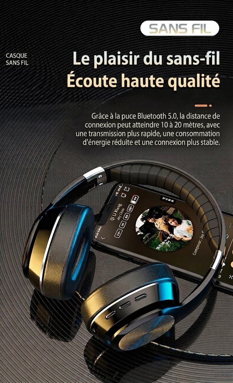 Casque Bluetooth sans fil avec son surround 8D