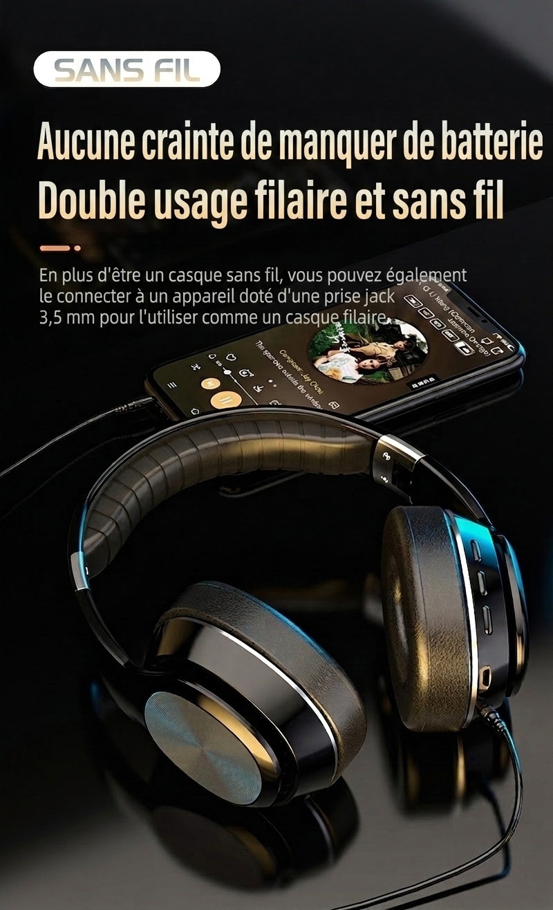 Casque Bluetooth sans fil avec son surround 8D