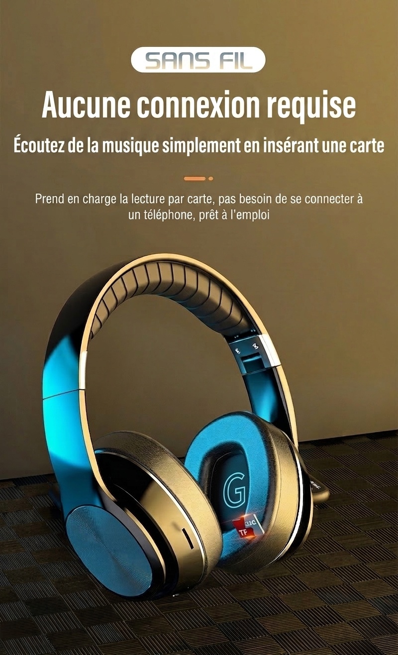 Casque Bluetooth sans fil avec son surround 8D