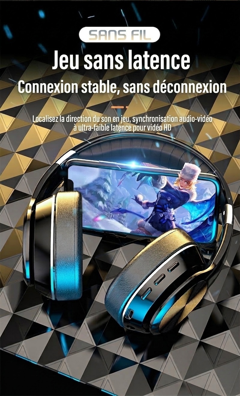 Casque Bluetooth sans fil avec son surround 8D