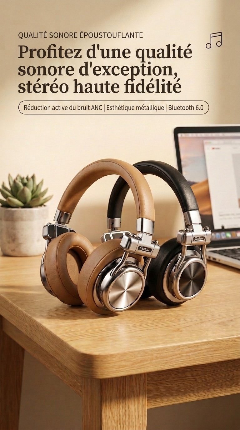Casque rétro sans fil à réduction de bruit - Bluetooth Hi-Fi