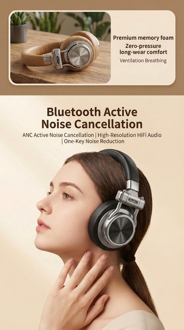 Retro Wireless Noise Cancelling Headphones - Hi-Fi Bluetooth