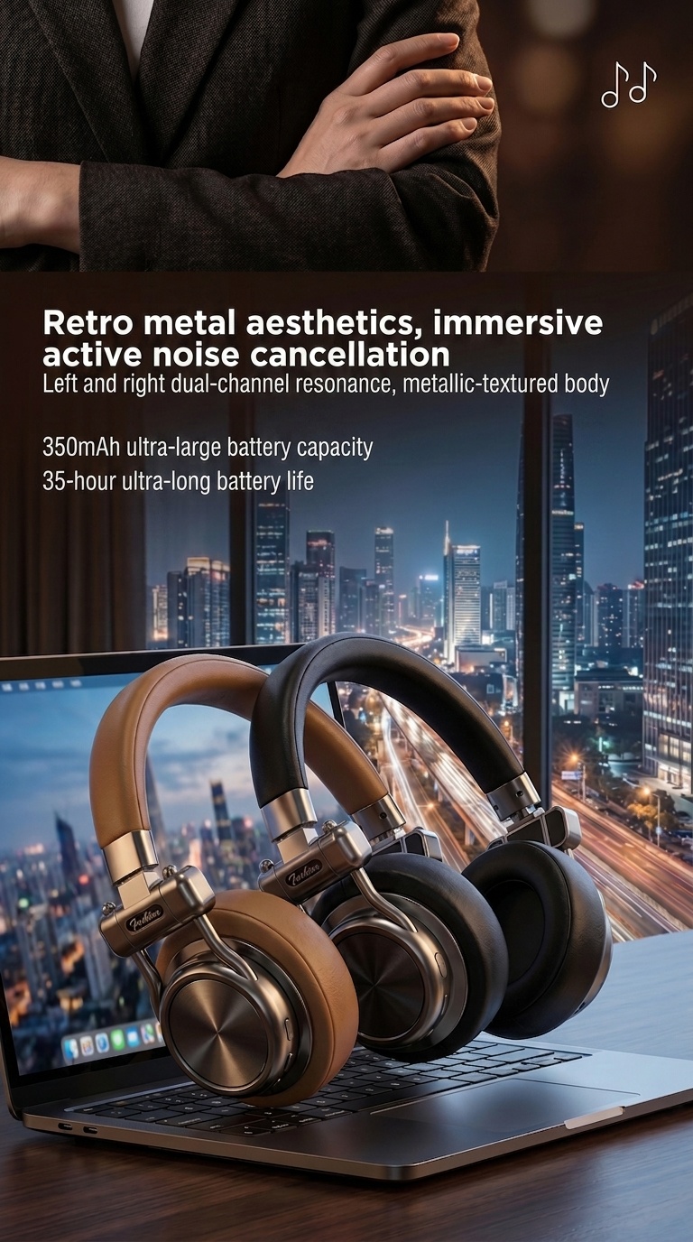 Retro Wireless Noise Cancelling Headphones - Hi-Fi Bluetooth