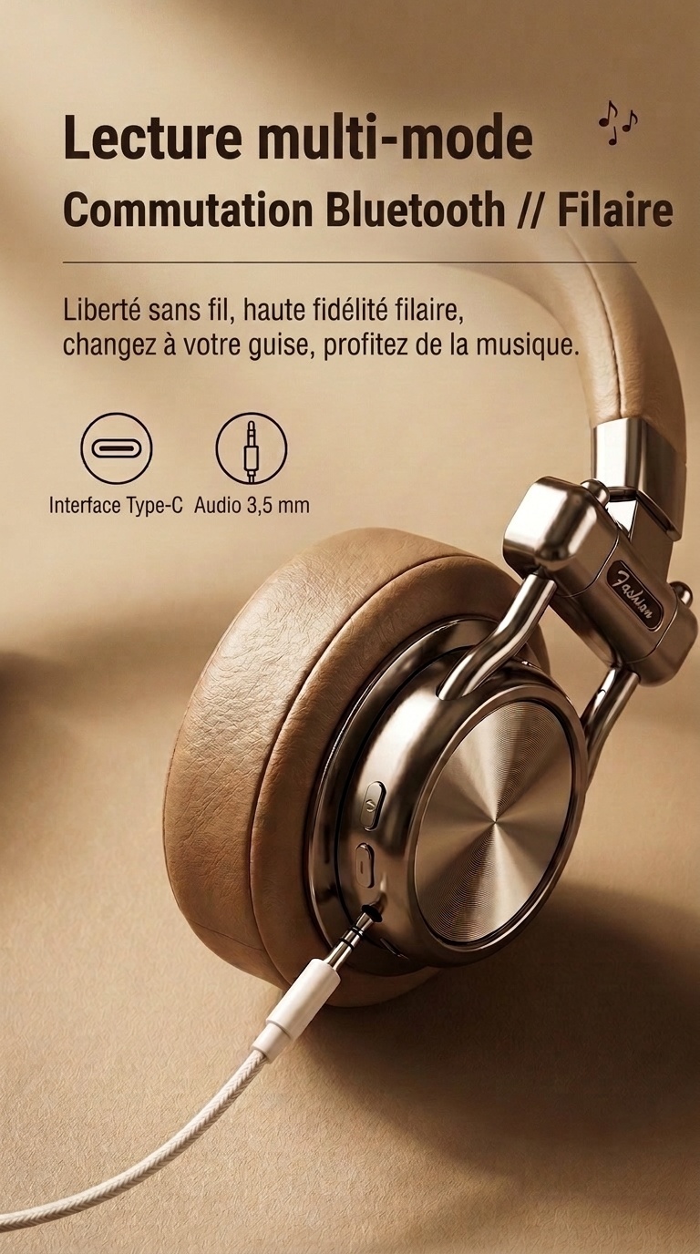 Casque rétro sans fil à réduction de bruit - Bluetooth Hi-Fi