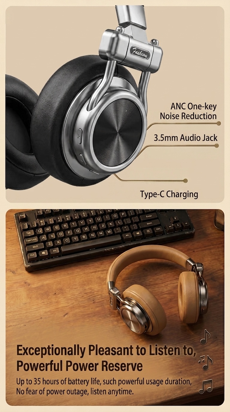 Retro Wireless Noise Cancelling Headphones - Hi-Fi Bluetooth