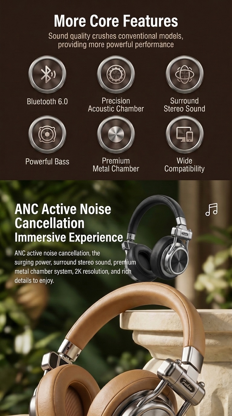 Retro Wireless Noise Cancelling Headphones - Hi-Fi Bluetooth