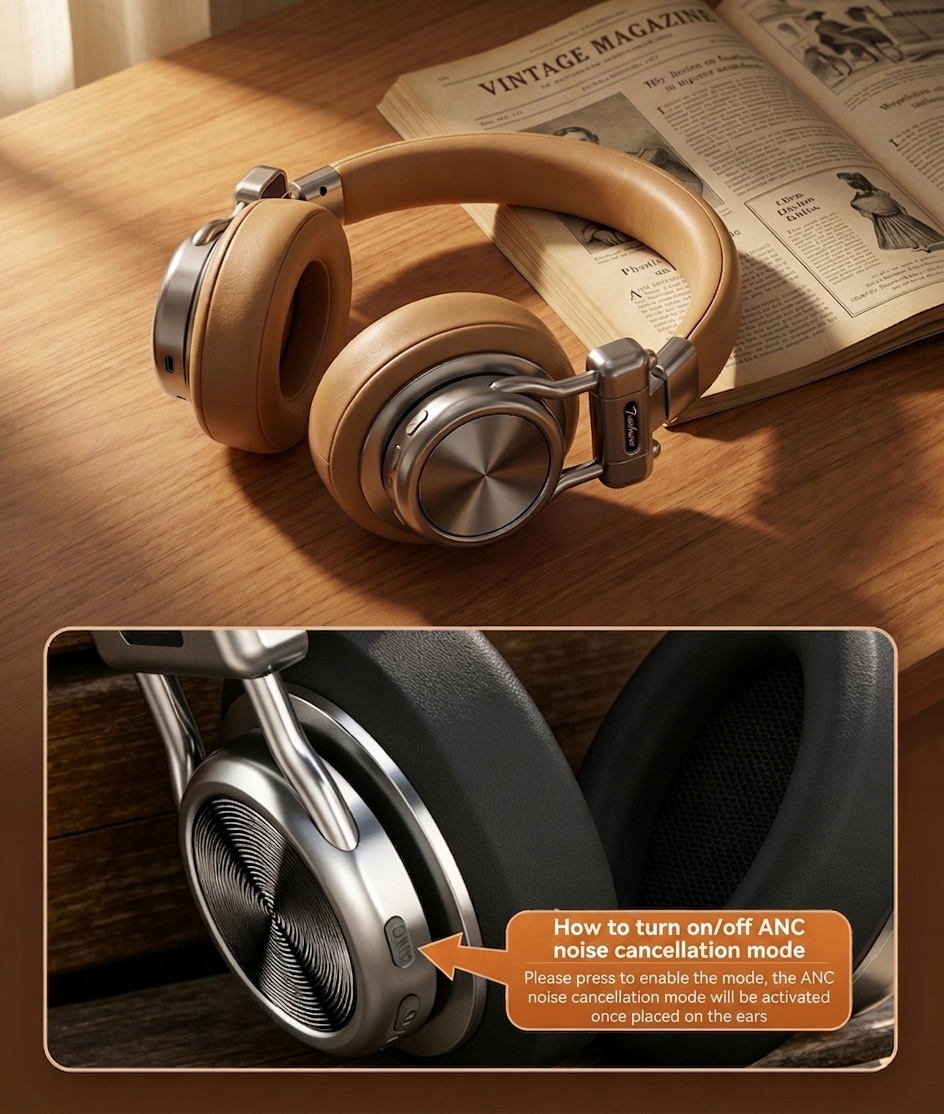 Retro Wireless Noise Cancelling Headphones - Hi-Fi Bluetooth