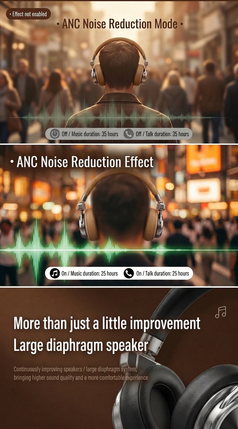 Retro Wireless Noise Cancelling Headphones - Hi-Fi Bluetooth